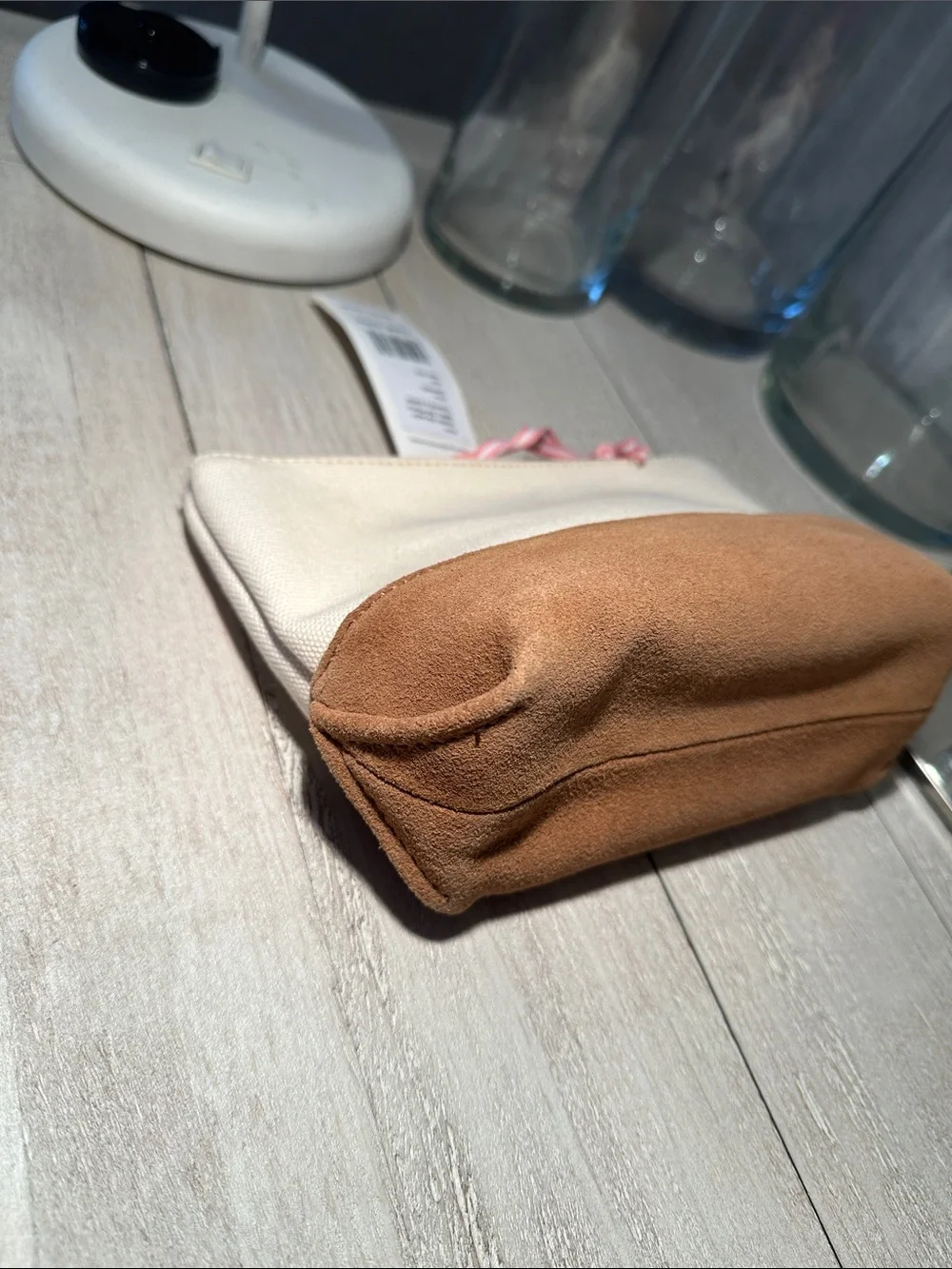 Vineyard Vines Cotton Canvas Cosmetic Pouch with tan leather base